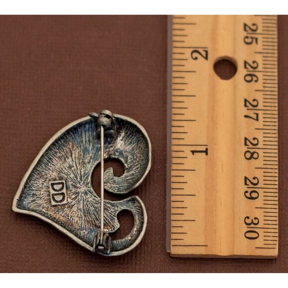 Vintage Abstract Heart Pink Rhinestone Brooch by DD - U20 - Picture 2 of 2